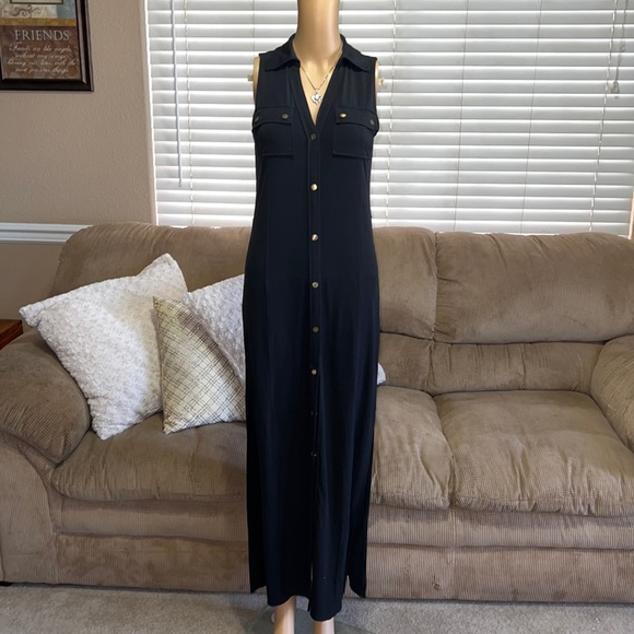 michael kors black dress with gold buttons Michael Kors Gold Print Maxi Dress - Kids 8 Years Old main image 1